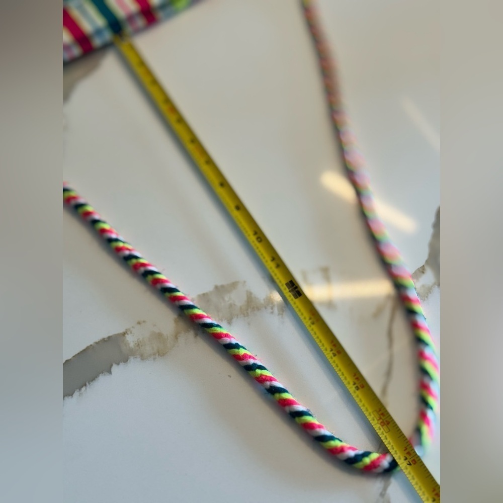 Colorful Striped Knit Bag w/ Poofs - Picture 2 of 4